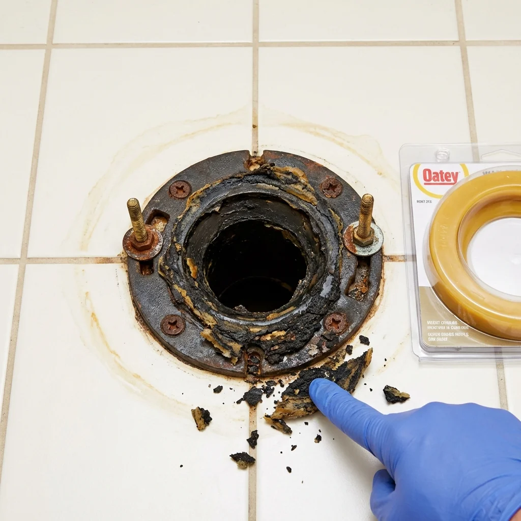Failed wax ring showing water seepage at the base of a toilet in a Fort Washington, MD home
