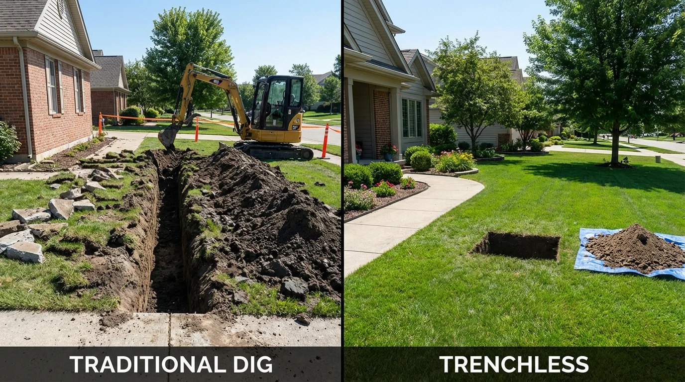 Trenchless sewer repair with minimal yard damage versus traditional excavation in Fort Washington, MD